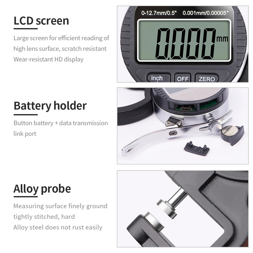 0.01mm/0.001mm Digital Thickness Gauge High-precision LCD Screen Electronic Percentage Micrometer Thickness Meter Measuring Tool