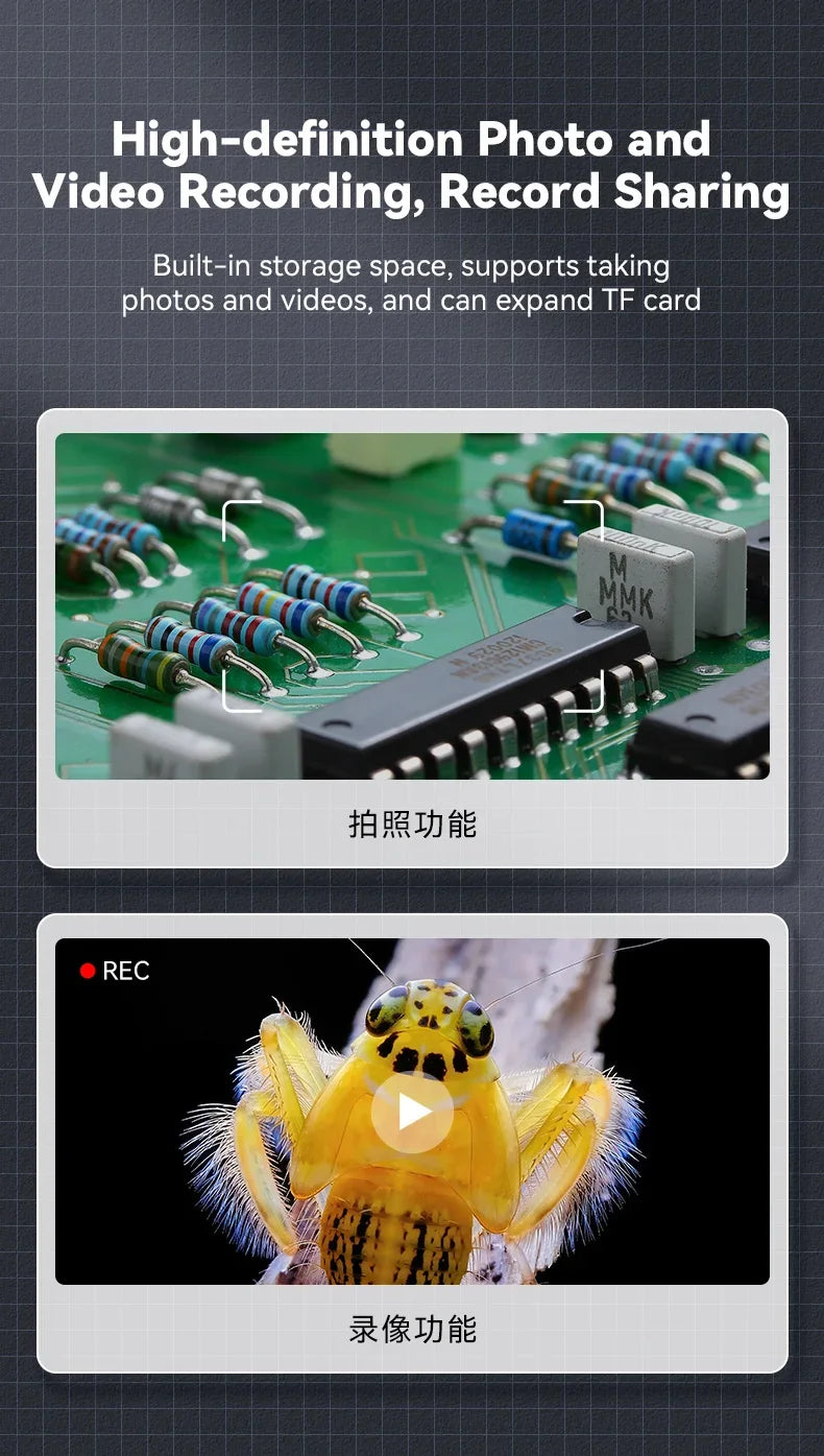 2.0inch 500X Digital Microscope 1080P Video Coin Microscopio with Magnifying Glass Wiht 8Leds for Electronics Repair