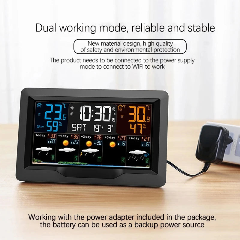 Smart WiFi Weather Station with Color Display – Indoor & Outdoor Climate Monitor