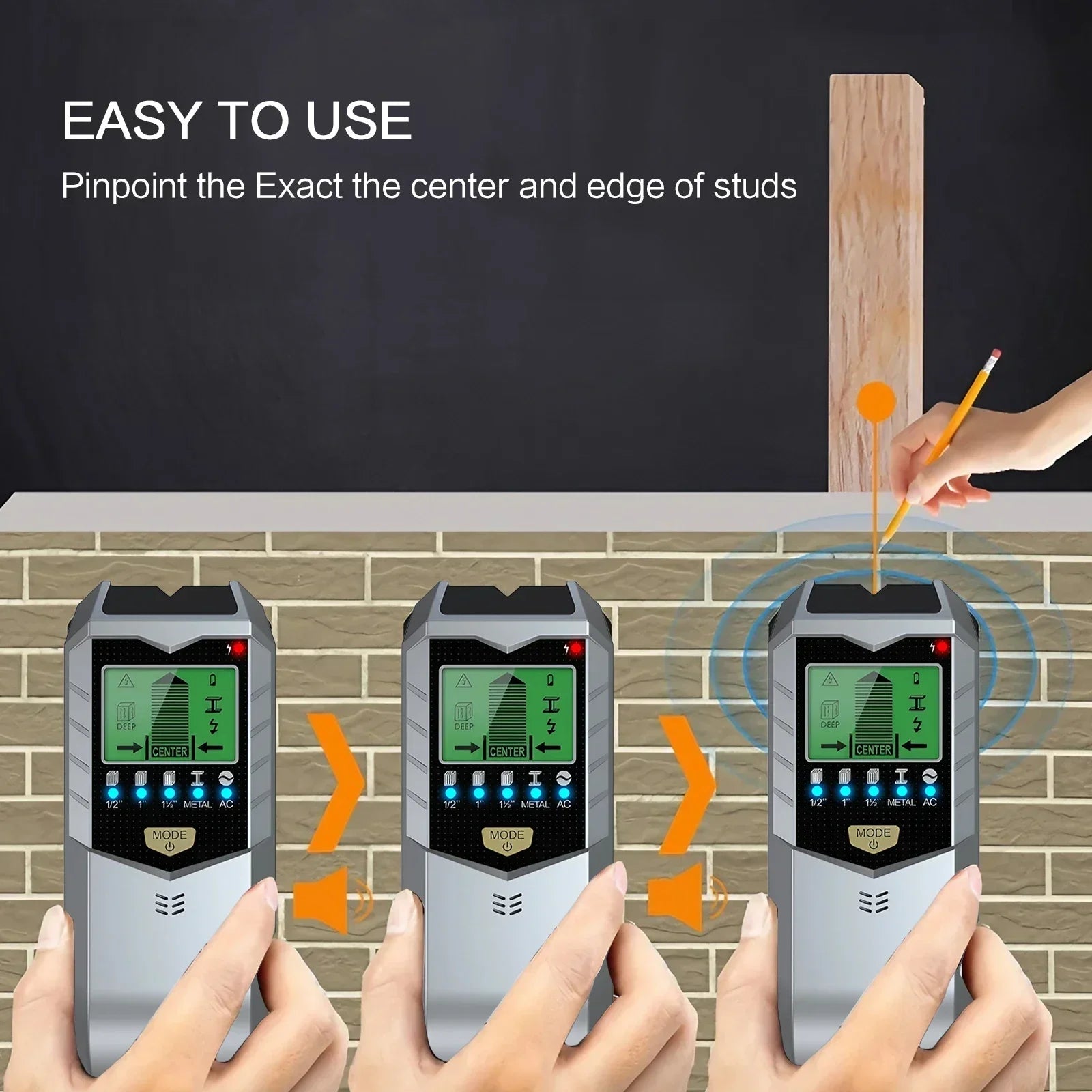 Многофункциональный ручной металлоискатель 5-в-1 для поиска металла, проводов, деревянных балок и электрических токов, точный инструмент для измерения параметров стен.