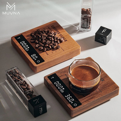MUVNA elektroninės espreso kavos svarstyklės, 0,1/gramo didelio tikslumo, profesionalios kavos elektroninės svarstyklės, pagamintos iš medžio masyvo.