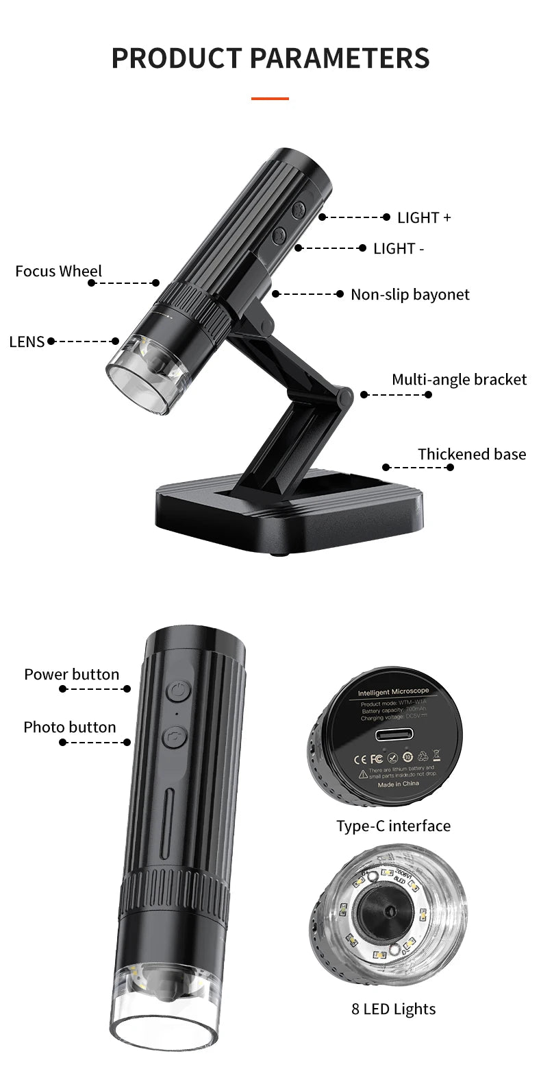 1000X Magnification Digital Microscope 1080p USB Electron Microscopios 8 LED Light Video Photo for Electronics Repair PCB PC