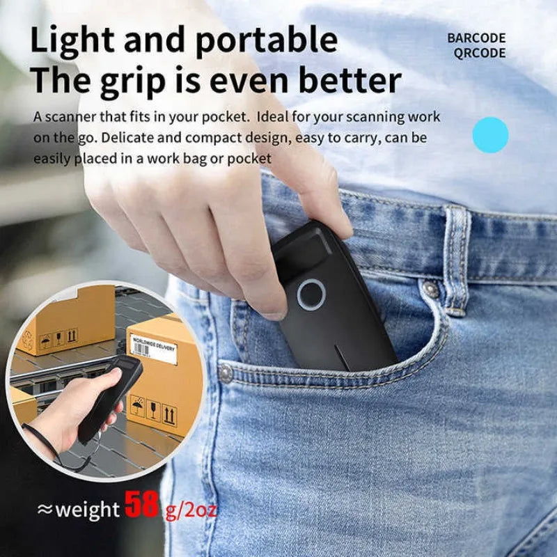 2D brūkšninių kodų skaitytuvas „Bluetooth 2.4G“ belaidis 1D 2D QR kodo skaitytuvas, mini nešiojamas kišeninis skaitytuvas, „iOS“, „Android“ kompiuteris, skirtas mobiliesiems mokėjimams