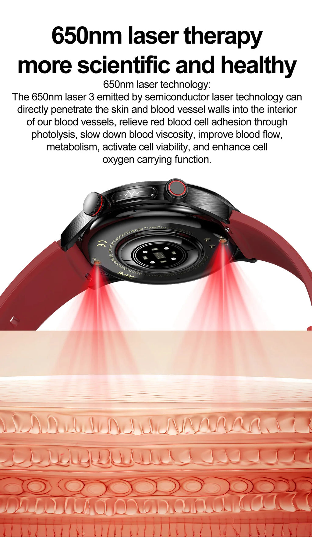 2026 m. naujas neinvazinis lazerinis gydymas, trijų aukštų išmanusis laikrodis, safyro ekranas, kraujo riebalai, šlapimo rūgštis, EKG, sveikatos diagnozė, išmanusis laikrodis