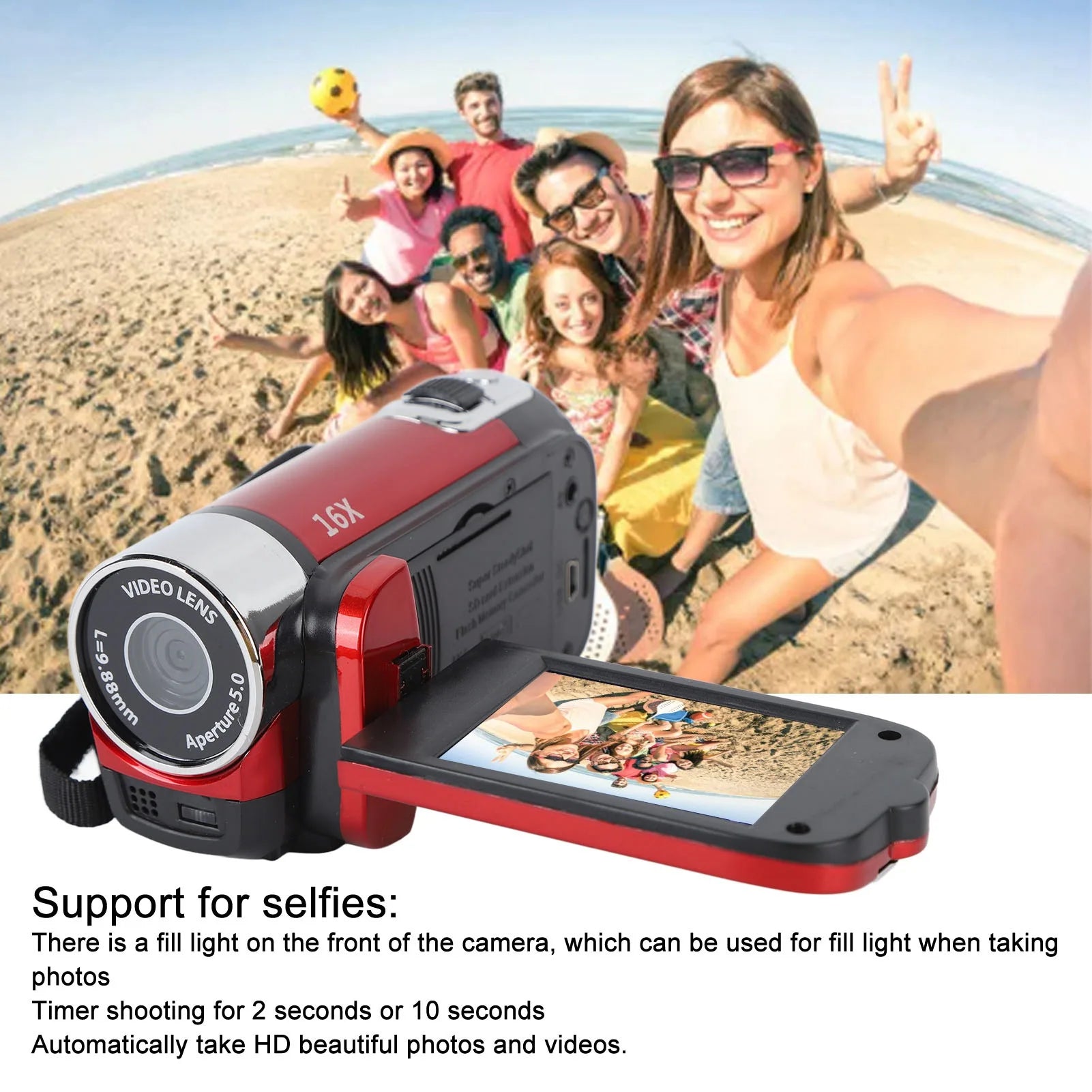 4K 48MP Ultra HD Digital Camcorder 2.7in 180° Rotatable Screen 16X Digital Zoom Video Camera for Vlogging Travel with USB Cable