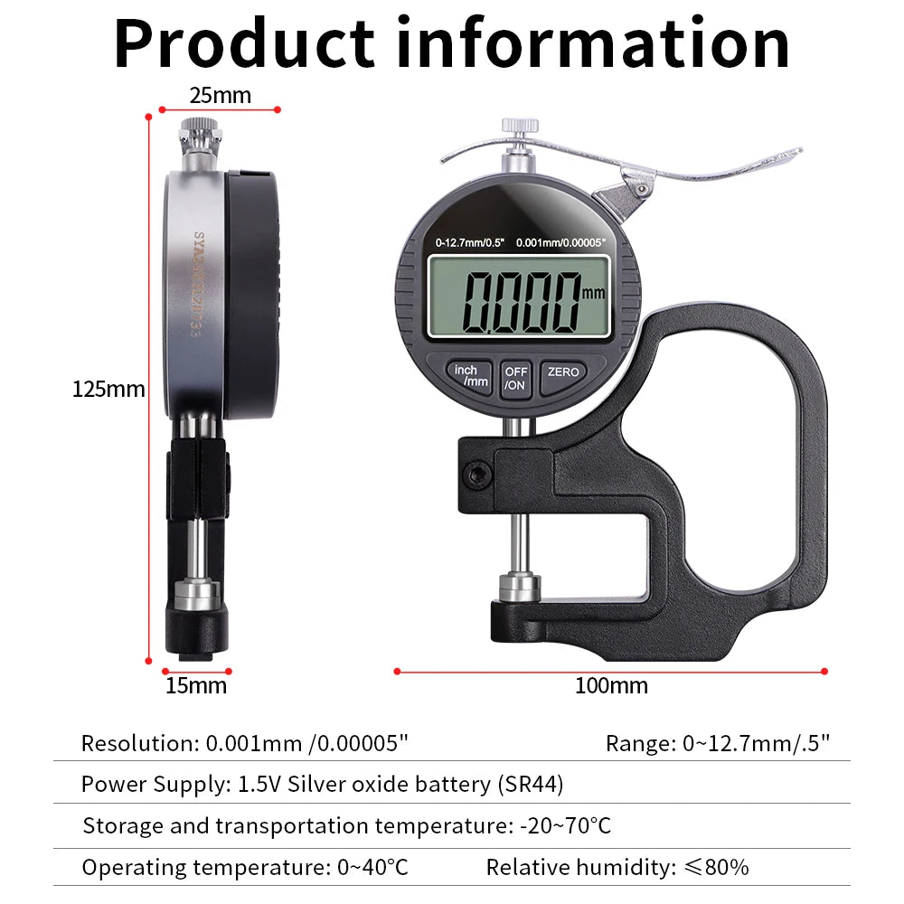 0.01mm/0.001mm Digital Thickness Gauge High-precision LCD Screen Electronic Percentage Micrometer Thickness Meter Measuring Tool