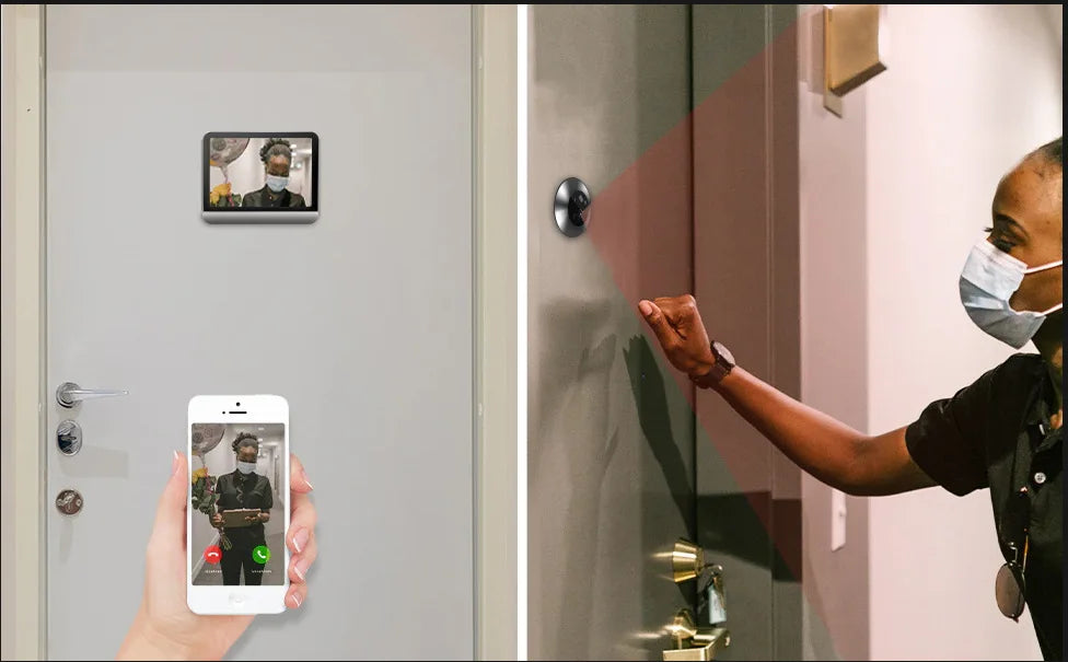 4,3 colio „Tuya Smart 1080P WiFi“ vaizdo kamera su naktinio matymo funkcija, skirta namų apsaugai ir durų kamerai