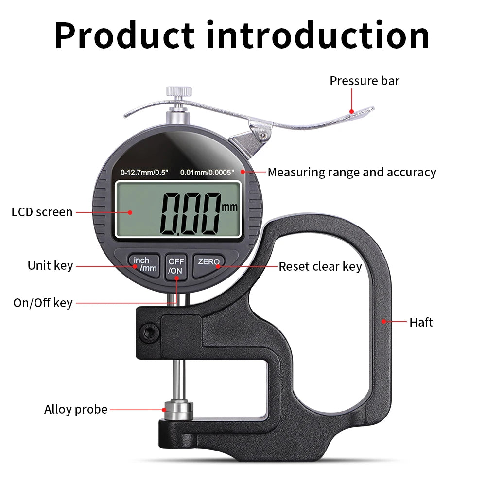 0.01mm/0.001mm Digital Thickness Gauge High-precision LCD Screen Electronic Percentage Micrometer Thickness Meter Measuring Tool