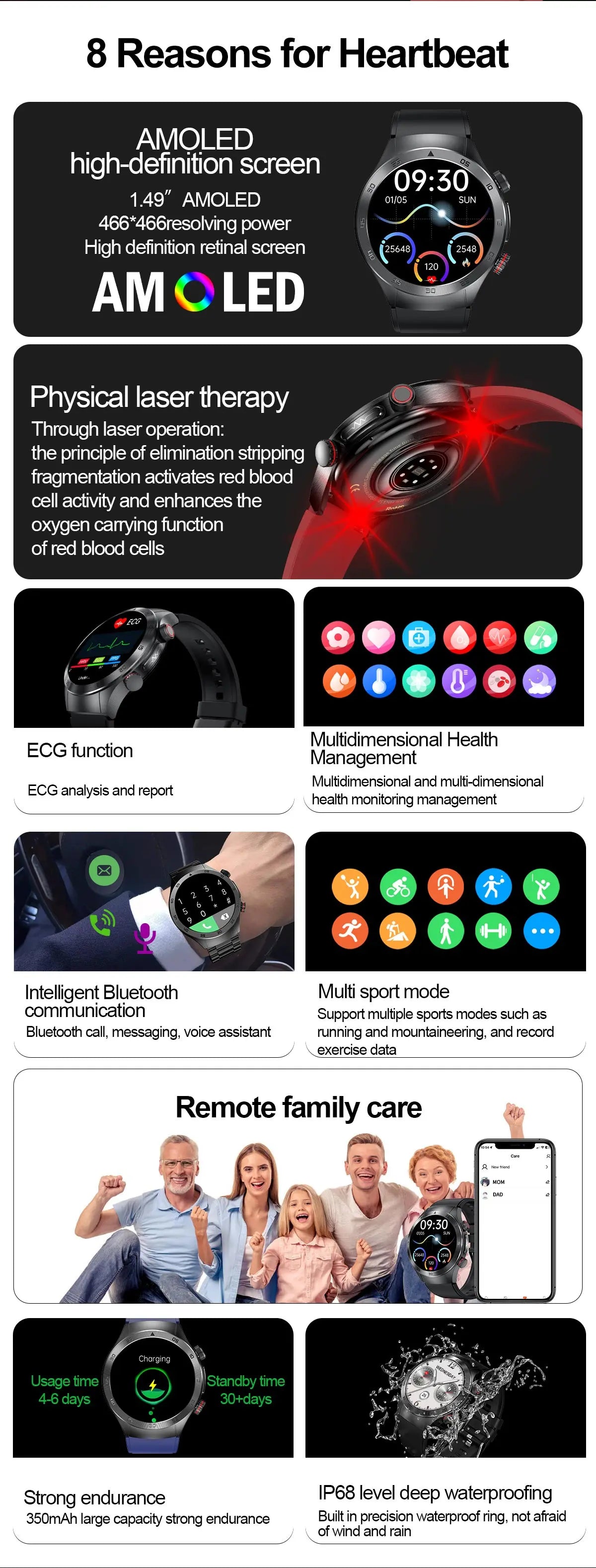 2026 m. naujas neinvazinis lazerinis gydymas, trijų aukštų išmanusis laikrodis, safyro ekranas, kraujo riebalai, šlapimo rūgštis, EKG, sveikatos diagnozė, išmanusis laikrodis