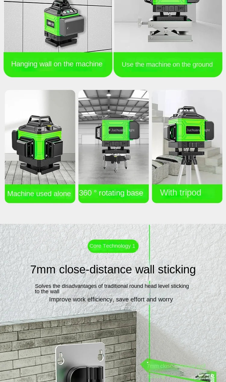 3D/4D nivel a laser 12/16 Lines Laser Level 3° Self-leveling Machine Battery Leveling Tool Vertical Horizontal Lazer Levels