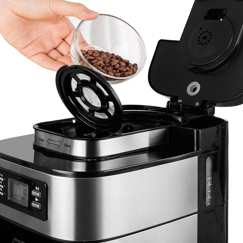 Petrus PE3200 Drip Coffee Maker – 10-Cup Stainless Steel with Built-In Grinder