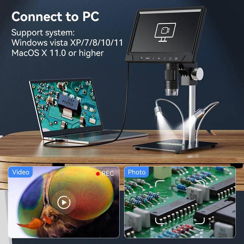 10.1'' Digital Microscope Full View 1920P Coin Microscope with 28 LEDs USB Professional Electron Microscopios For Repair 3000mAH