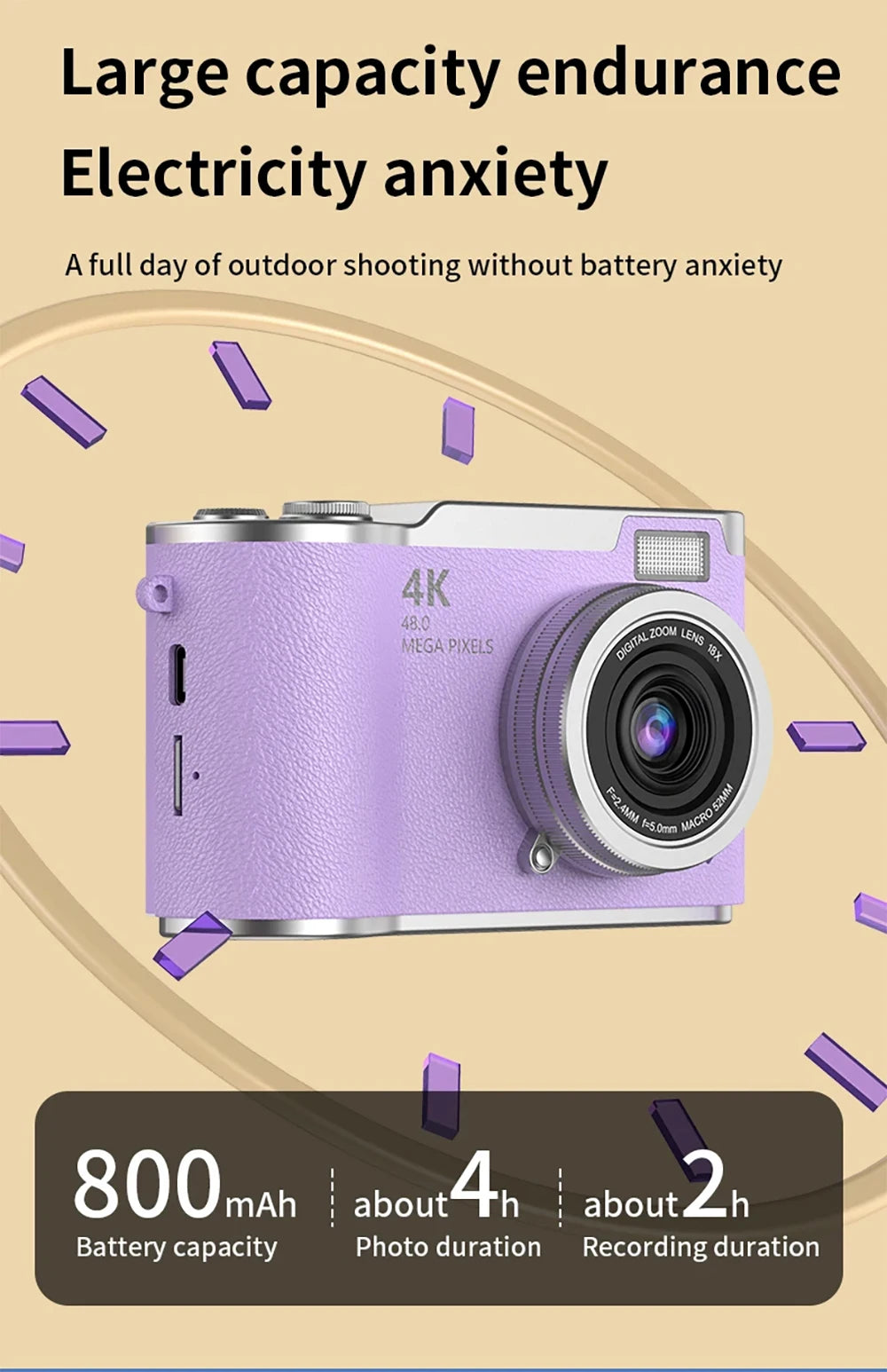 4K Digital Camera 48MP Kid Camera Autofocus Vlogging Camera 2.4inches Flip the screen 180 ° for Kid Adult Beginners Portable Cam