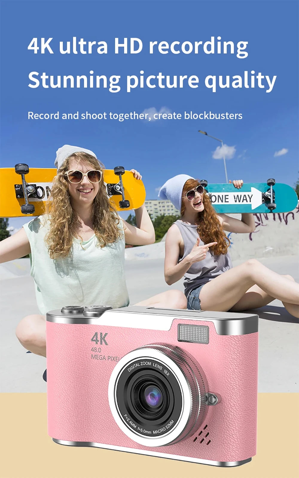 4K Digital Camera 48MP Kid Camera Autofocus Vlogging Camera 2.4inches Flip the screen 180 ° for Kid Adult Beginners Portable Cam