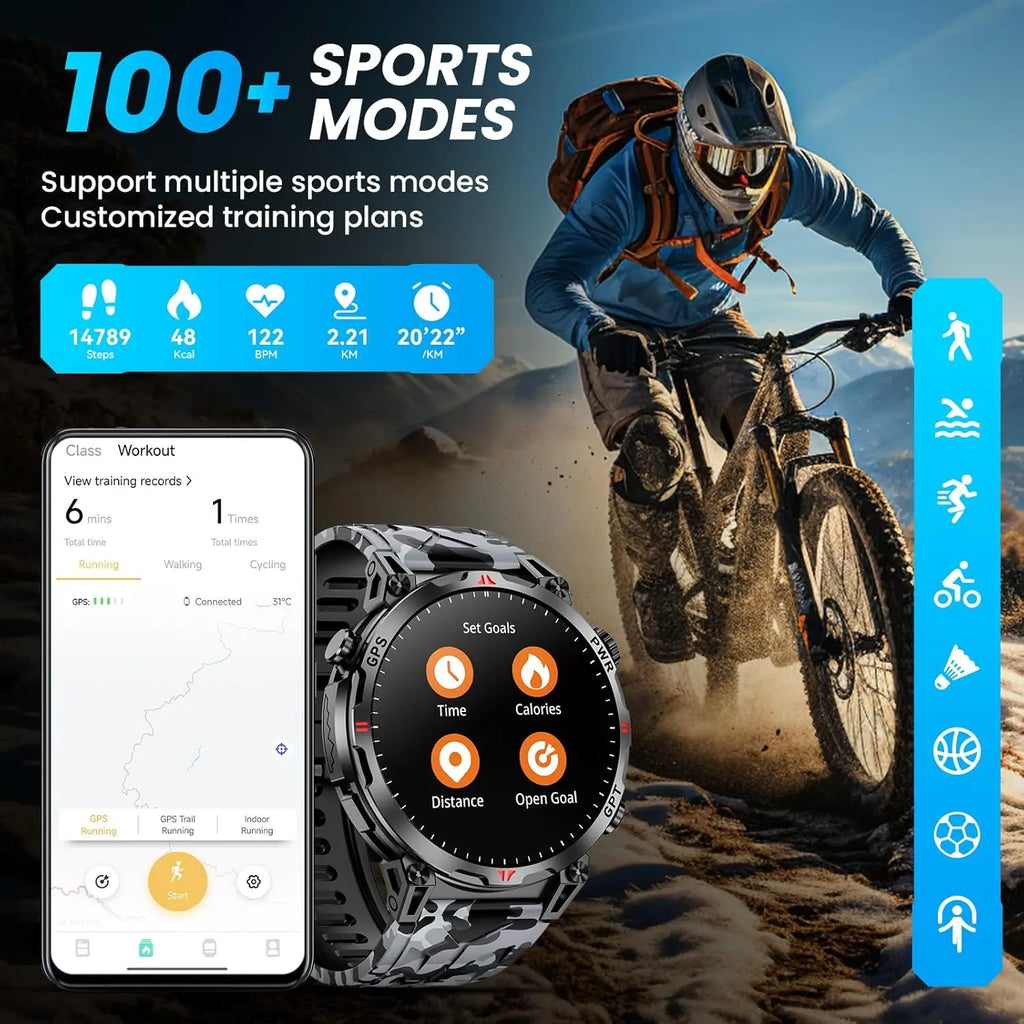 2026 m. Naujas „T-REX 3“ GPS sportinis išmanusis laikrodis vyrams, kompasas, 10 ATM, atsparus vandeniui, 24/7 sveikatos stebėjimas, pokalbiai, GPT, „Bluetooth“ skambučiai, išmanusis laikrodis