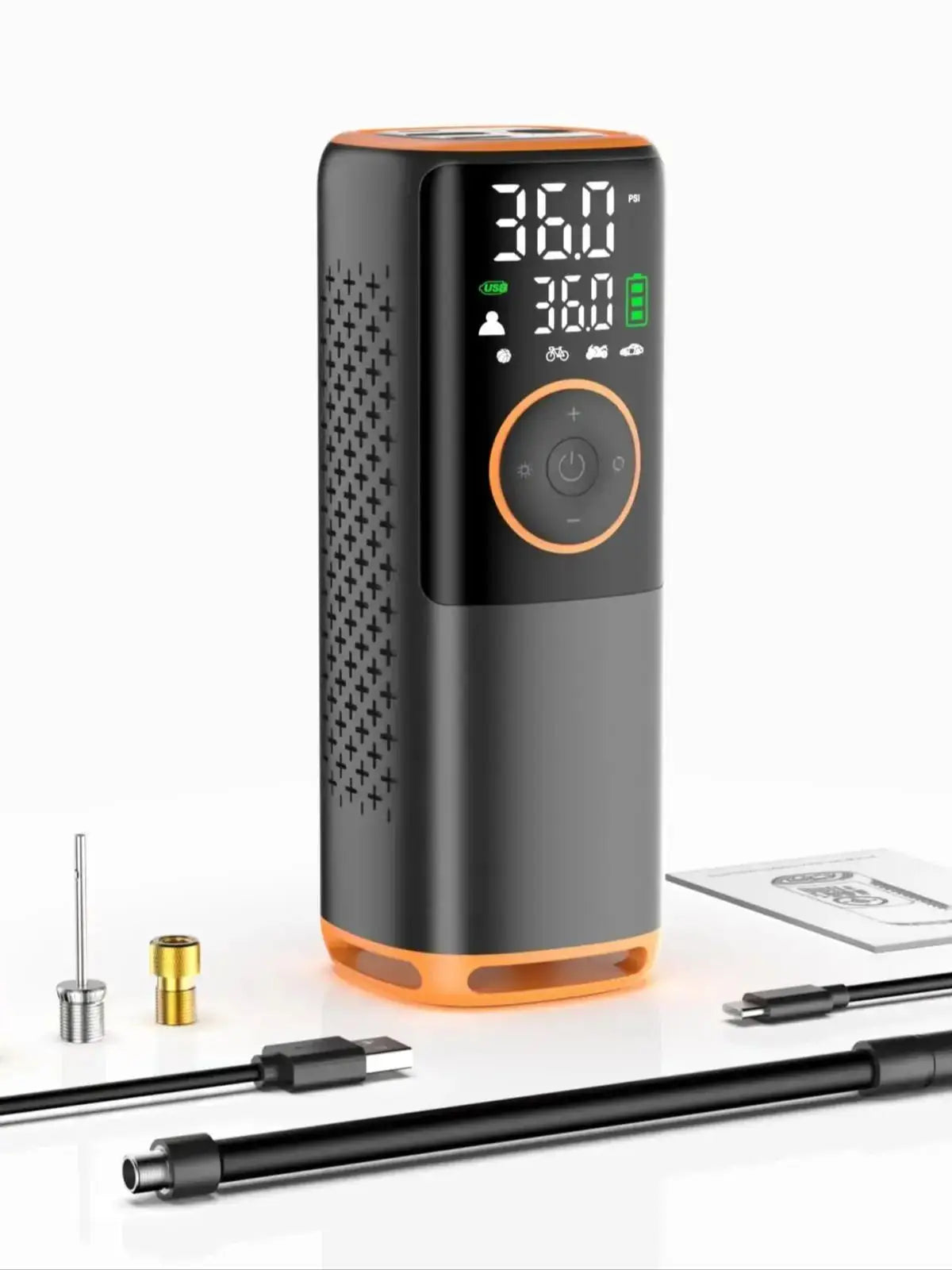 160 PSI nešiojamas padangų pripūtimo oro kompresorius su padangų slėgio matuokliu automobilių, dviračių, motociklų padangoms, kamuoliams ir kt.