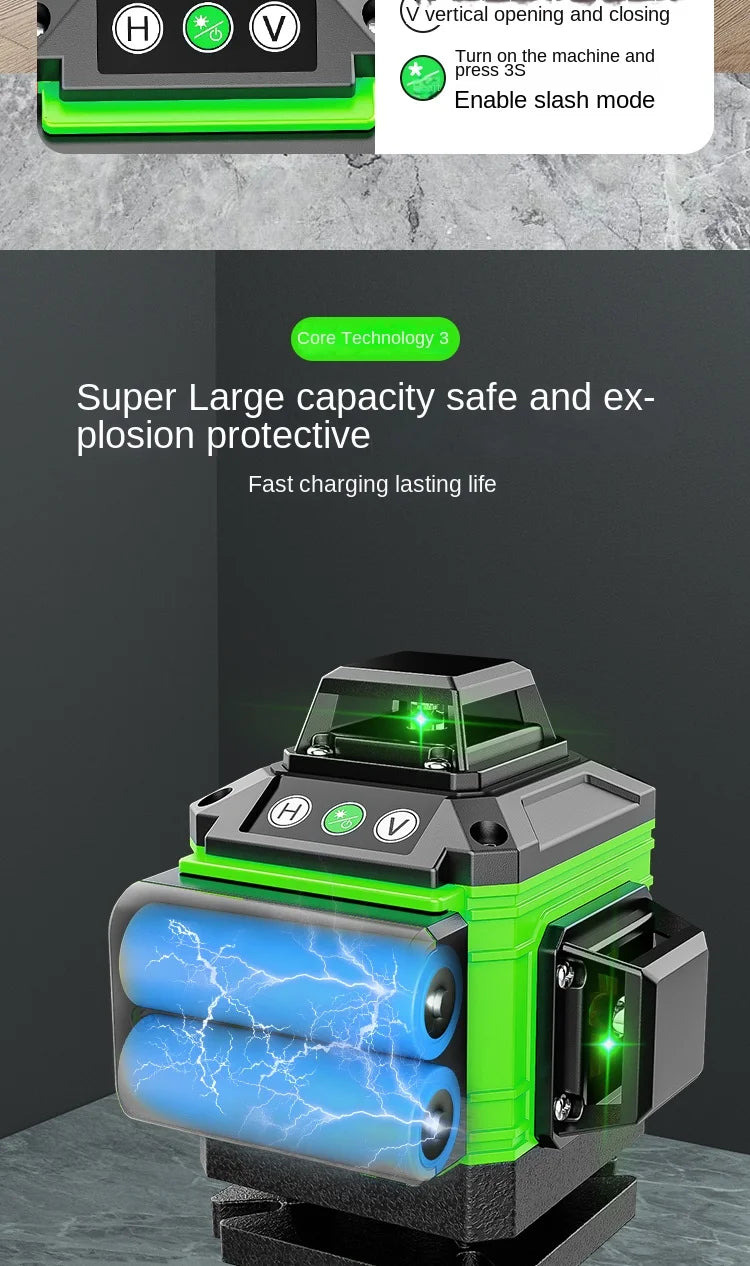 3D/4D nivel a laser 12/16 Lines Laser Level 3° Self-leveling Machine Battery Leveling Tool Vertical Horizontal Lazer Levels
