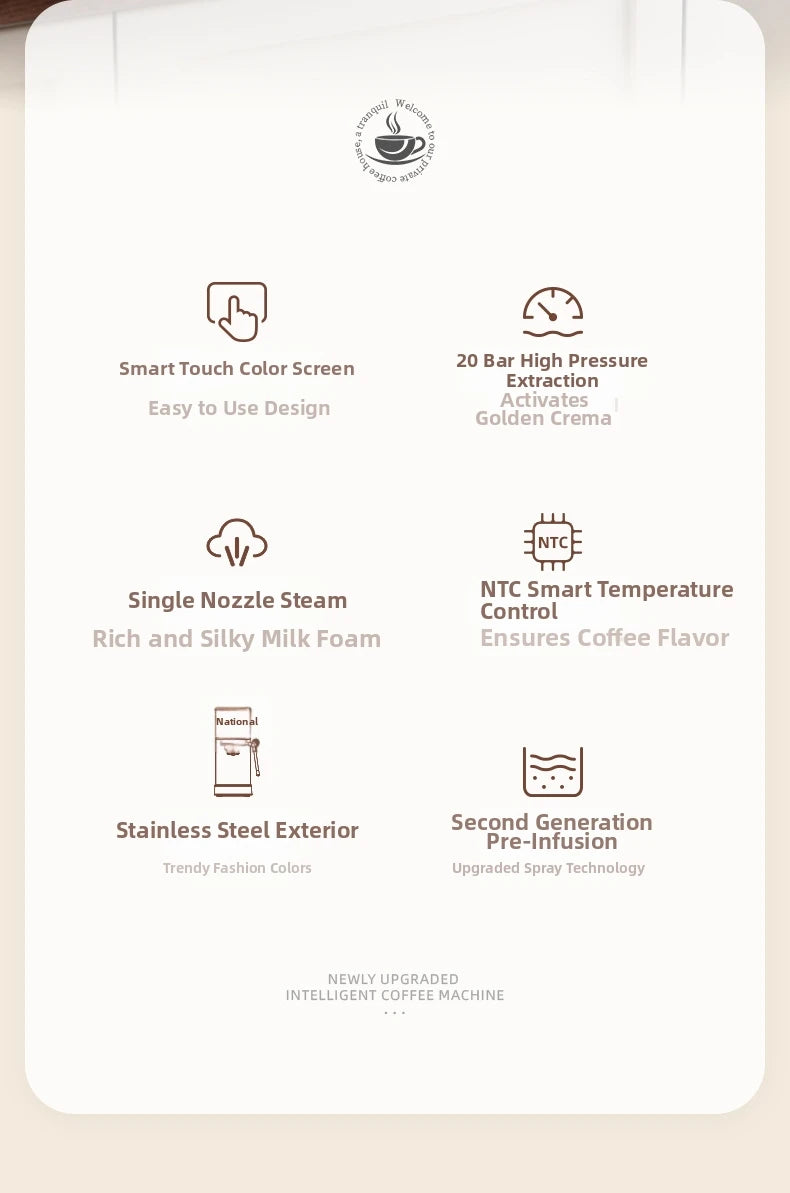 20Bar Touch Screen Espresso Machine, Stainless Steel Coffee Maker with Milk Frother Touch Screen BPA-Free & Easy Clean