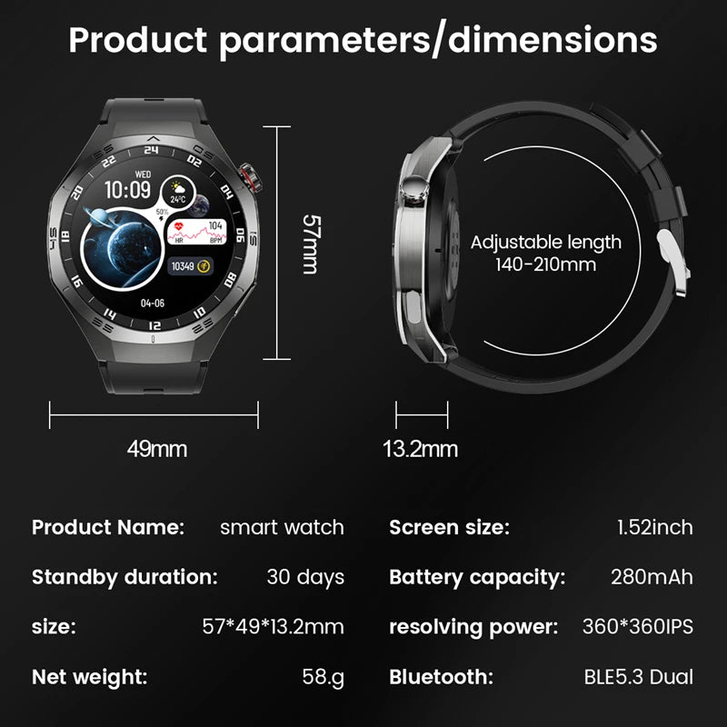 2025 New Pro Smart Watch Men HD AMOLED Screen GPS Motion trajectory HeartRate Bluetooth Call 1.52" SmartWatch IP68 For Huawei