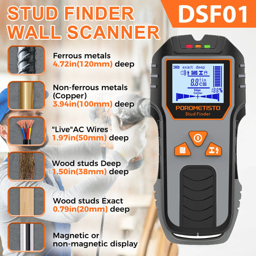 6IN1 metalo smeigių detektorius, skaitmeninis sieninis skaitytuvas, detektoriaus ieškiklis, daugiafunkcis kintamosios srovės laidų, medinių metalinių kabelių ieškiklis su padėties skylute