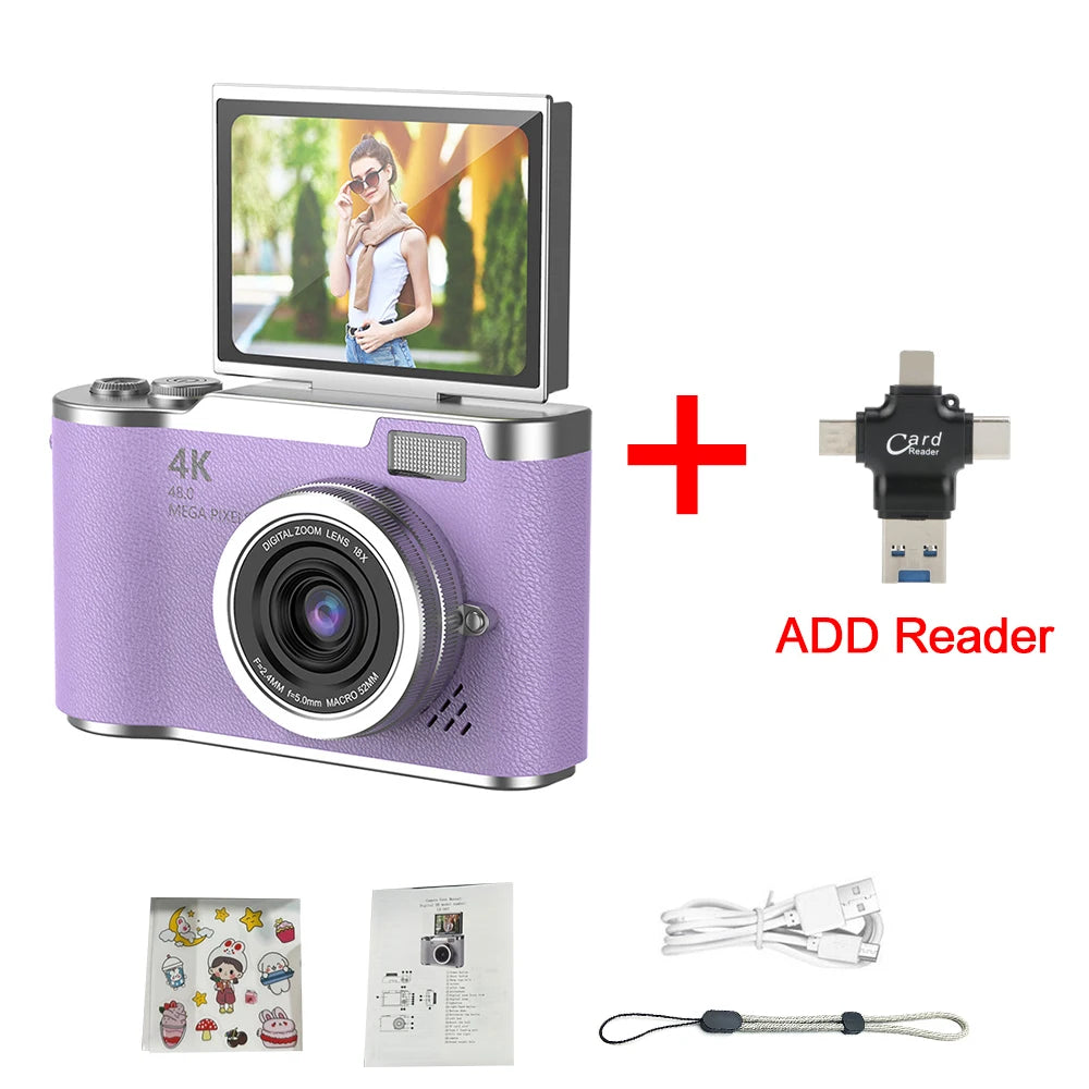 4K Digital Camera 48MP Kid Camera Autofocus Vlogging Camera 2.4inches Flip the screen 180 ° for Kid Adult Beginners Portable Cam
