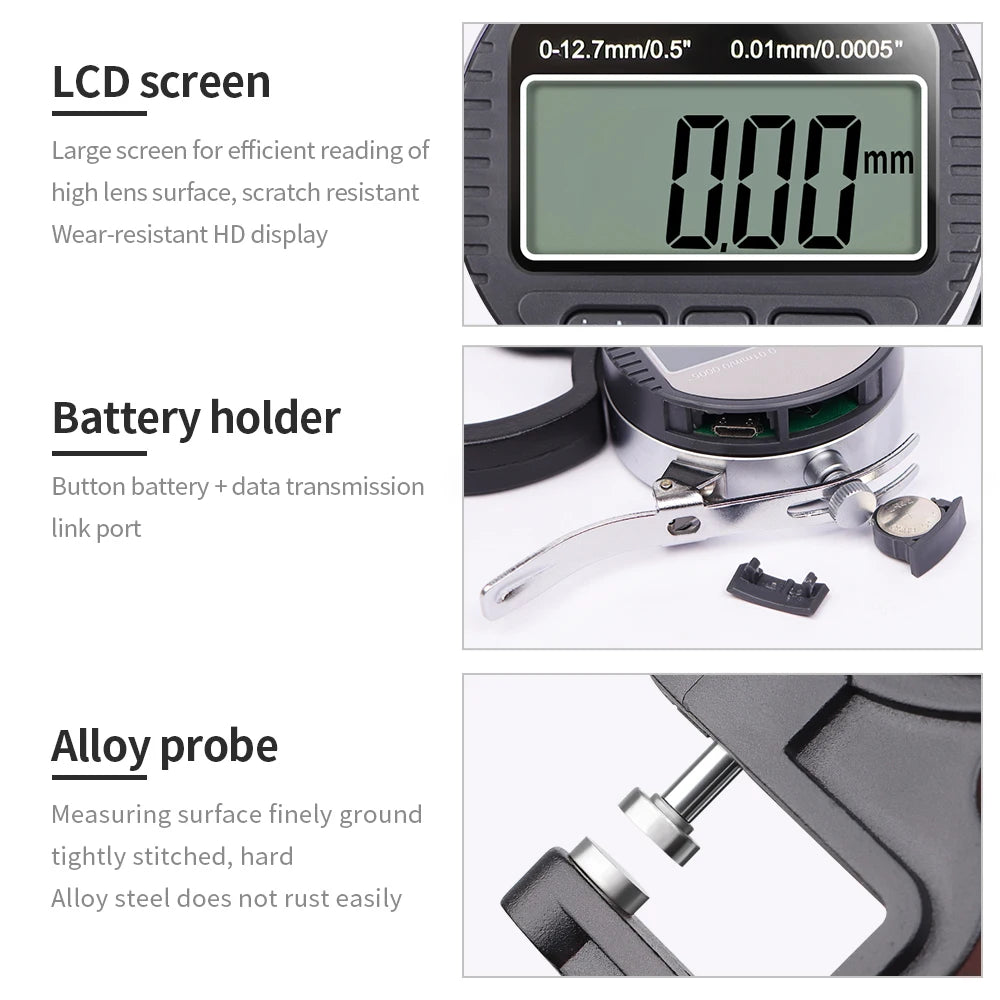 0.01mm/0.001mm Digital Thickness Gauge High-precision LCD Screen Electronic Percentage Micrometer Thickness Meter Measuring Tool