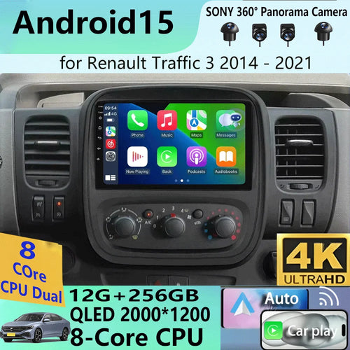 „Android 15 Auto“ automobilio radijas, skirtas „Renault Traffic 3 2014–2021“, skirtas „Opel Vivaro B 2014–2018“ multimedijos vaizdo grotuvui, navigacijai, GPS, DSP