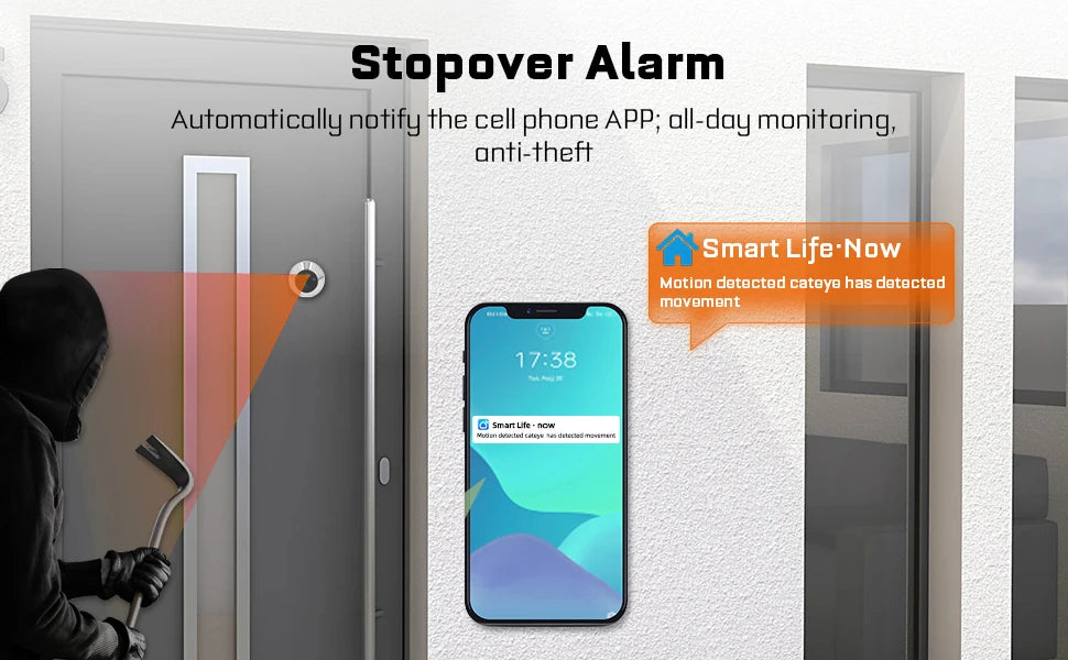 4,3 colio „Tuya Smart 1080P WiFi“ vaizdo kamera su naktinio matymo funkcija, skirta namų apsaugai ir durų kamerai