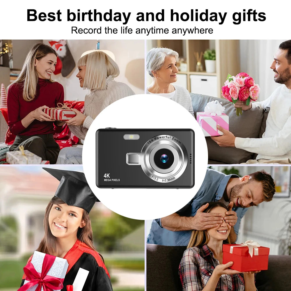 32G 4K HD 1080P skaitmeninis fotoaparatas, nešiojamas, 2,4 colio IPS ekranas, vlogavimo kamera, 50MP, automatinio fokusavimo vlogavimo kamera vaikams ir suaugusiems.