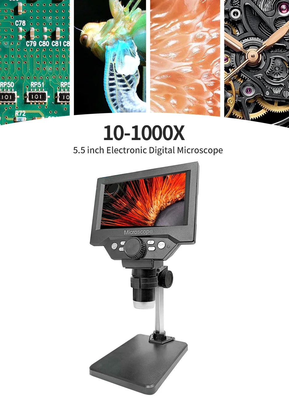 5.5" LCD Digital Microscope 1000X 1080P Coin Microscope Magnifier with Stand Soldering Microscope for Electronics Repair