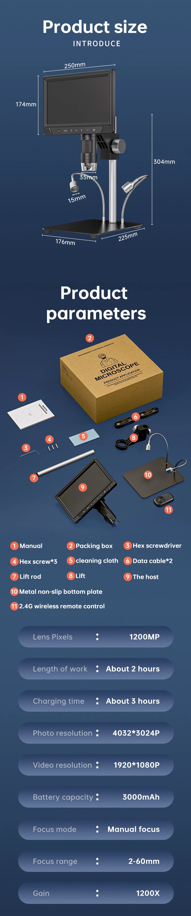 10.1'' Digital Microscope Full View 1920P Coin Microscope with 28 LEDs USB Professional Electron Microscopios For Repair 3000mAH