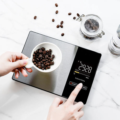 Skaitmeninės virtuvės svarstyklės 5 kg, išmaniosios maisto svarstyklės, kalorijų skaičiuoklė, maistingumas, nerūdijančio plieno virtuvės svarstyklės, išmaniosios virtuvės įrankiai