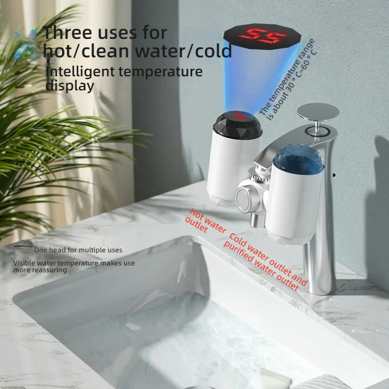 3000W Instant Hot Water Heater Faucet Electric Tankless for Kitchen Fast Heating Tap with Temperature Display