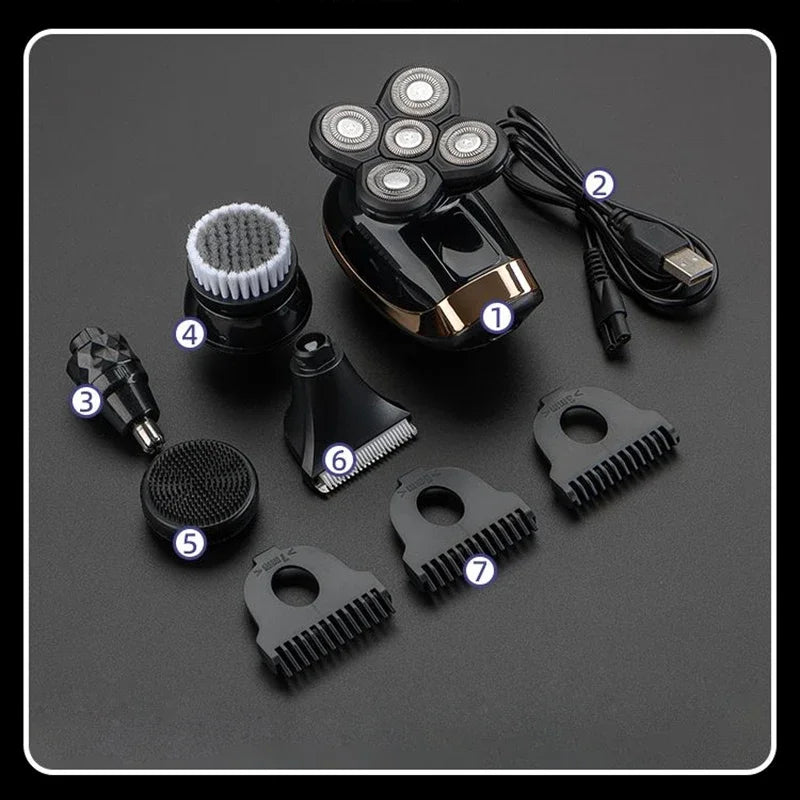 5 IN 1 elektrinis skustuvas, elektrinis skustuvas, įkraunamas skutimosi aparatas vyrams, barzdos skustuvas, drėgnas ir sausas, dvigubo naudojimo, vandeniui atsparus, greitas įkrovimas