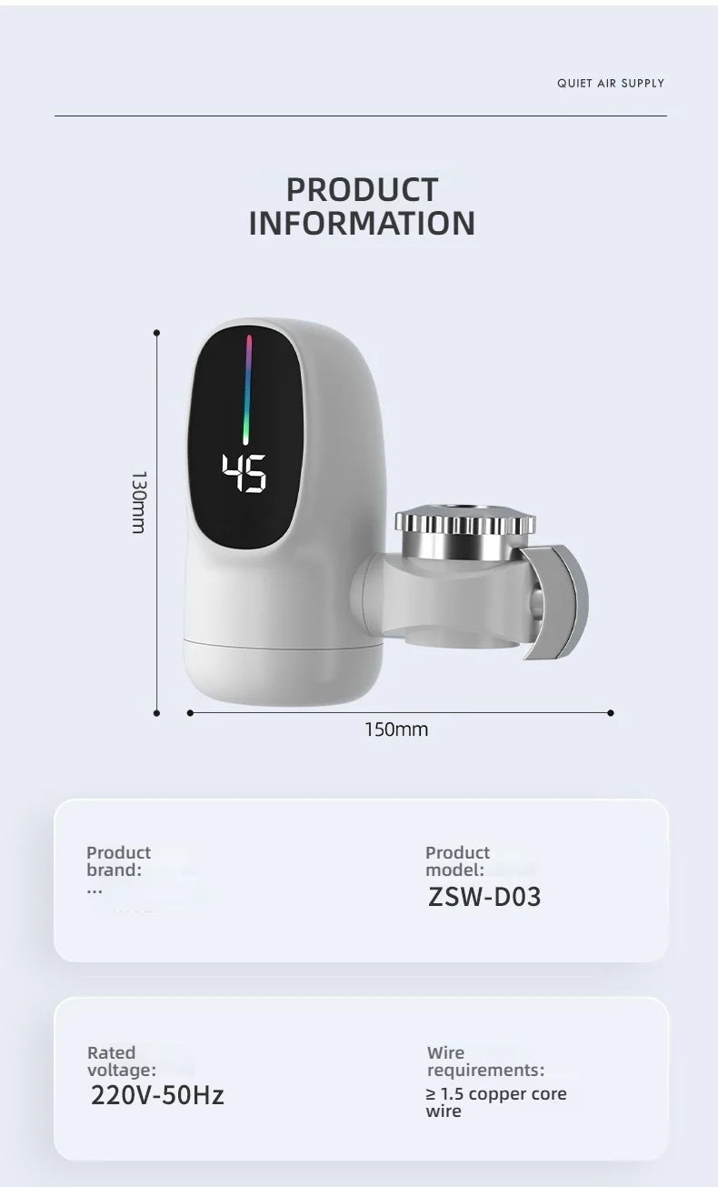 3000W Instant Hot Water Heater Faucet Electric Tankless for Kitchen Fast Heating Tap with Temperature Display