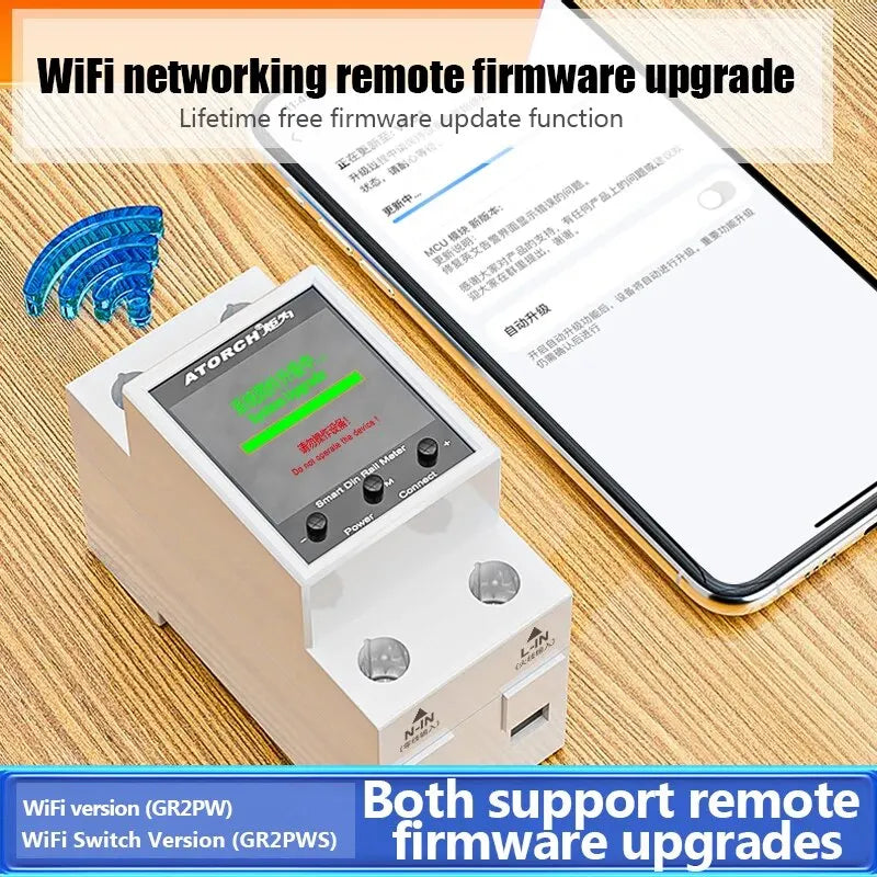 100A „Tuya WiFi“ DIN bėgelio galios ir energijos skaitiklis AC50–320V išmanusis elektros energijos skaitiklis skaitmeninis ekranas su įtampos kreive ir ampermetras GR2PW