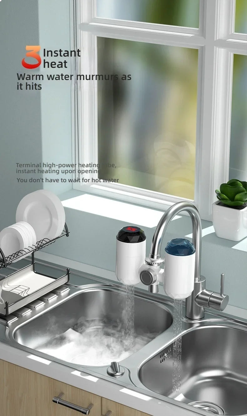 3000W Instant Hot Water Heater Faucet Electric Tankless for Kitchen Fast Heating Tap with Temperature Display