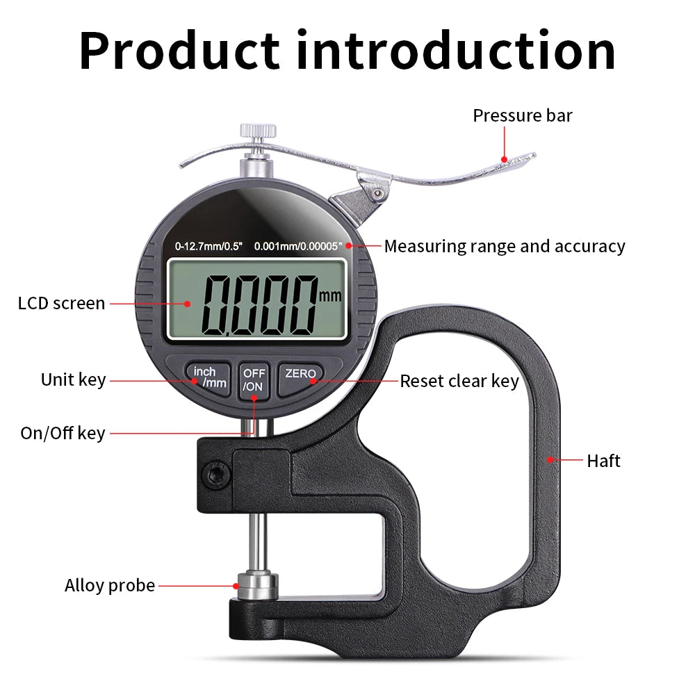 0.01mm/0.001mm Digital Thickness Gauge High-precision LCD Screen Electronic Percentage Micrometer Thickness Meter Measuring Tool