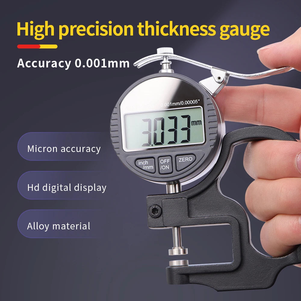 0.01mm/0.001mm Digital Thickness Gauge High-precision LCD Screen Electronic Percentage Micrometer Thickness Meter Measuring Tool