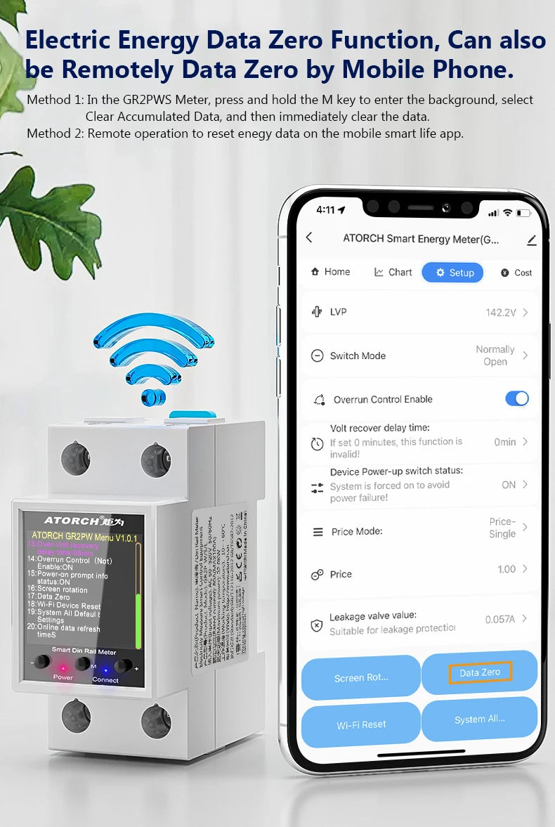 100A „Tuya WiFi“ DIN bėgelio galios ir energijos skaitiklis AC50–320V išmanusis elektros energijos skaitiklis skaitmeninis ekranas su įtampos kreive ir ampermetras GR2PW