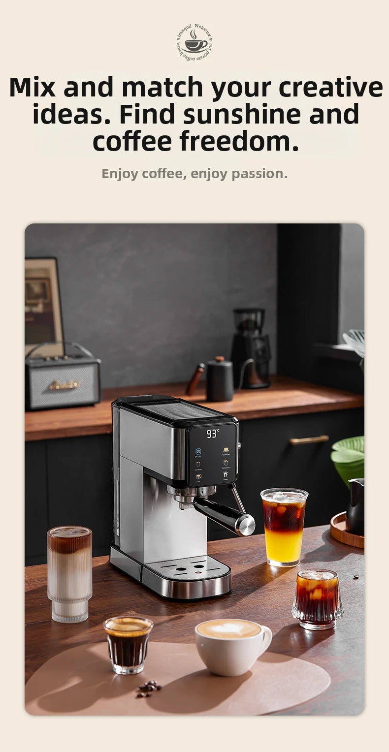 20Bar Touch Screen Espresso Machine, Stainless Steel Coffee Maker with Milk Frother Touch Screen BPA-Free & Easy Clean