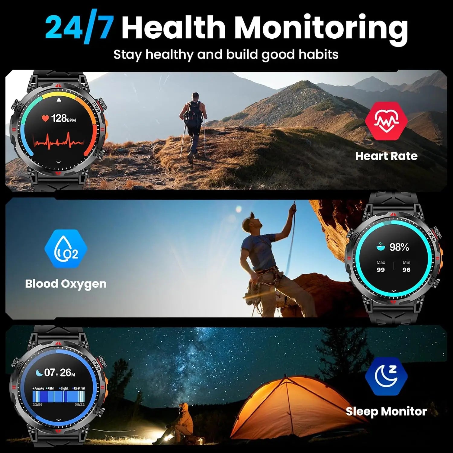 2026 m. Naujas „T-REX 3“ GPS sportinis išmanusis laikrodis vyrams, kompasas, 10 ATM, atsparus vandeniui, 24/7 sveikatos stebėjimas, pokalbiai, GPT, „Bluetooth“ skambučiai, išmanusis laikrodis