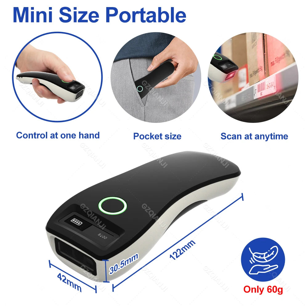 2D Barcode Scanner Mini 3-in-1 Usb Bluetooth 2.4G Wireless Portable 1D 2D QR Code Data Matrix PDF417 Reader & Storage Function
