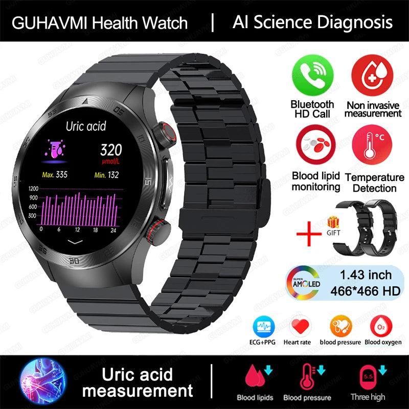 2026 m. naujas neinvazinis lazerinis gydymas, trijų aukštų išmanusis laikrodis, safyro ekranas, kraujo riebalai, šlapimo rūgštis, EKG, sveikatos diagnozė, išmanusis laikrodis