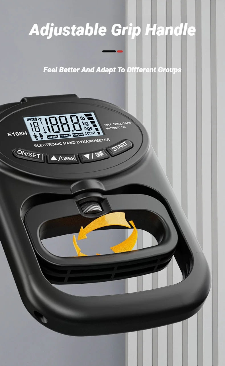 Измеритель силы хвата с ЖК-экраном 265 фунтов/120 кг для мужчин и женщин, цифровой ручной динамометр для тренировок, перезаряжаемый, двойного назначения.