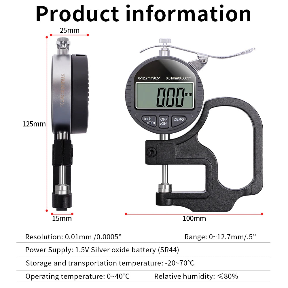 0.01mm/0.001mm Digital Thickness Gauge High-precision LCD Screen Electronic Percentage Micrometer Thickness Meter Measuring Tool