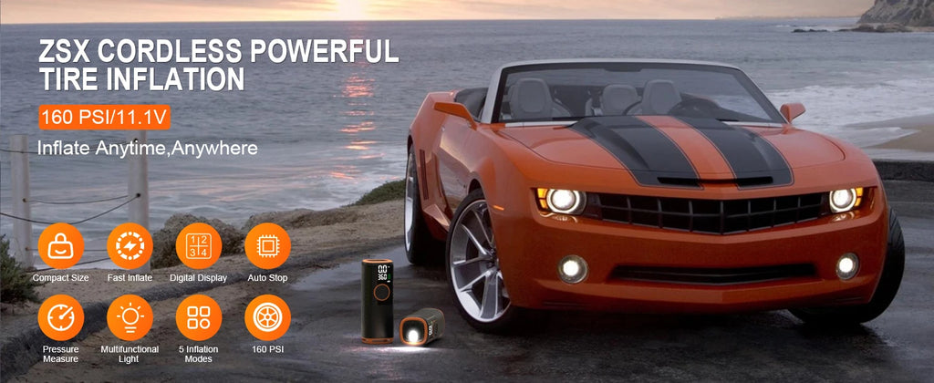 160 PSI nešiojamas padangų pripūtimo oro kompresorius su padangų slėgio matuokliu automobilių, dviračių, motociklų padangoms, kamuoliams ir kt.