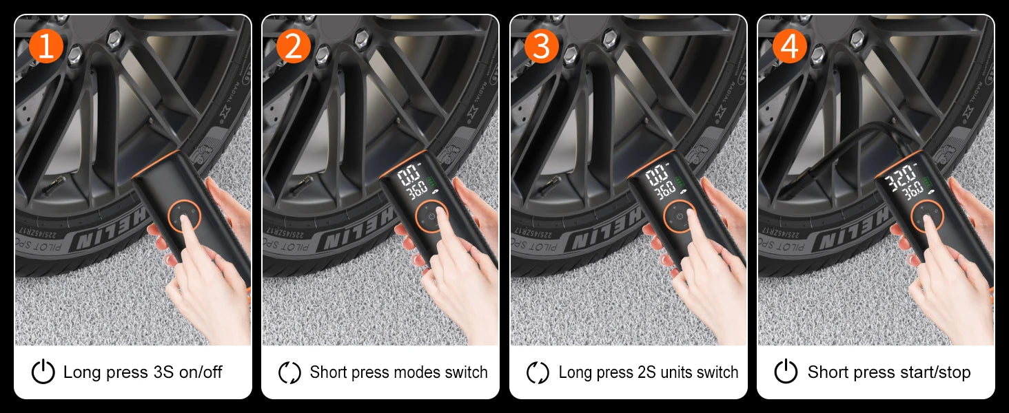 160 PSI nešiojamas padangų pripūtimo oro kompresorius su padangų slėgio matuokliu automobilių, dviračių, motociklų padangoms, kamuoliams ir kt.