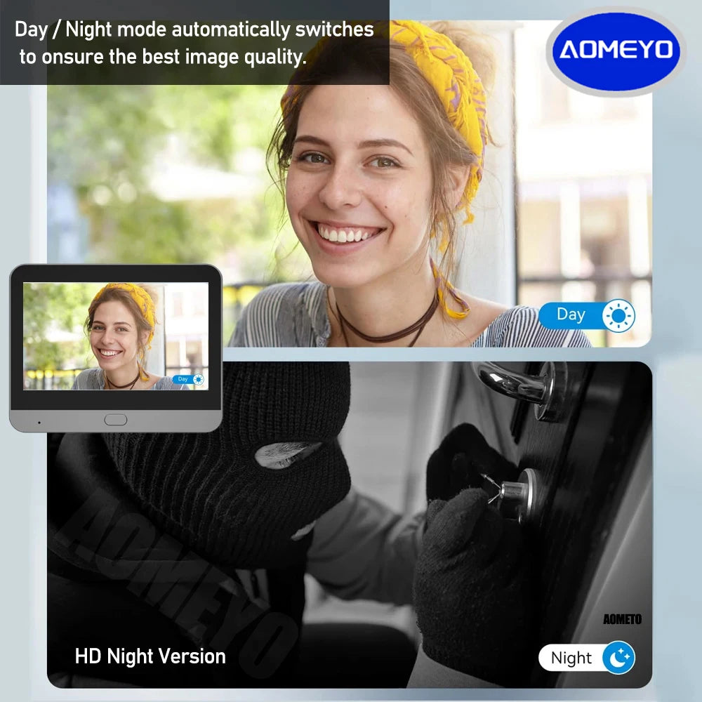 4,3 colio „Tuya Smart 1080P WiFi“ vaizdo kamera su naktinio matymo funkcija, skirta namų apsaugai ir durų kamerai