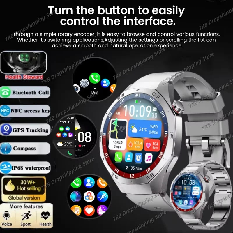 2025 New Pro Smart Watch Men HD AMOLED Screen GPS Motion trajectory HeartRate Bluetooth Call 1.52" SmartWatch IP68 For Huawei